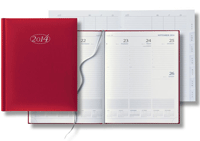 red weekly desk planner with ribbon marker