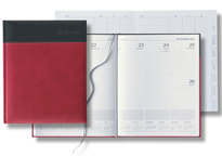 black and red desk planner with hand stitched edges