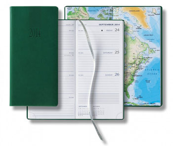 pocket upright weekly planner with green faux leather cover