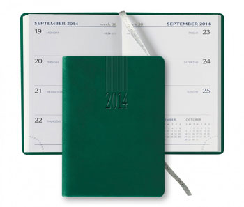 pocket weekly planner with green faux leather cover
