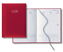 red mid size desk planner with ribbon marker