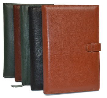 black, camel, green and British tan leather refillable planner covers